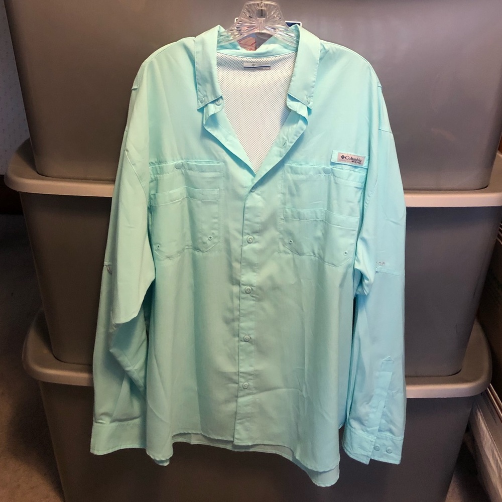 Teal Columbia PFG fishing shirt. Long sleeve